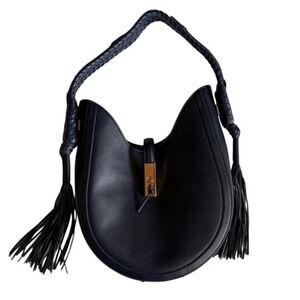 Altuzarra Leather Bull Rope Ghianda Knot Tassel Navy Leather Hobo Bag, Navy